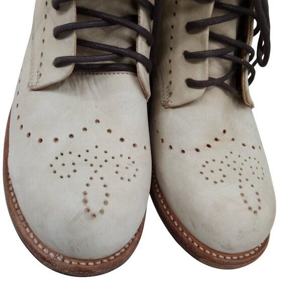 Bed Stu Benchmade Chelsea Lace Up Ankle Boots Size 8 Leather Beige Brogue Combat - Picture 3 of 16